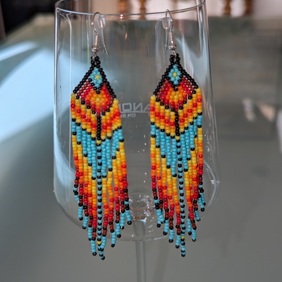 Bohemian Native American Handmade Beaded Tassel Earrings Western Style Colorful - Picture 8 of 15